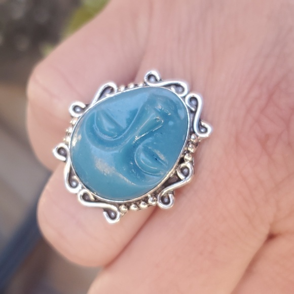 New Carved Blue Goddess Face 925 Silver Ring. - Picture 8 of 11